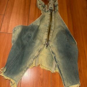 Jaded London Green Washed Denim Halter Top with Frayed Hem